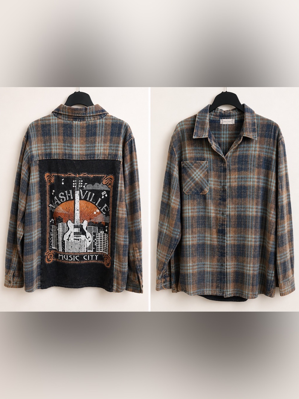 NWT Altar’d State Plaid Flannel Shirt with Nashville design on back - XL
